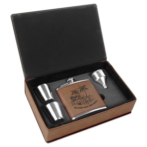 Personalized Deluxe Vegan Leather Wrapped Stainless Steel Flask Set in Vegan Leather Box