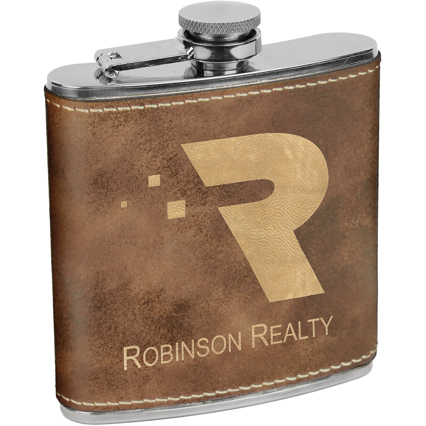Customizable 6oz Stainless Steel Flask, Wrapped in Resilient Vegan Leather
