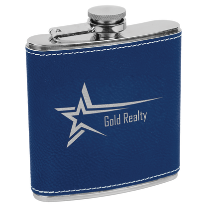 Customizable 6oz Stainless Steel Flask, Wrapped in Resilient Vegan Leather