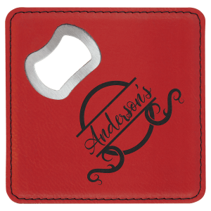 Customizable  Vegan Leather 4 inch Square Coaster with Bottle Opener