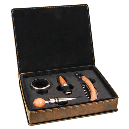Unveiling Elegance: Vegan Leather 4-Piece Wine Tool Set - Elevate Your Wine Experience with Luxury and Practicality