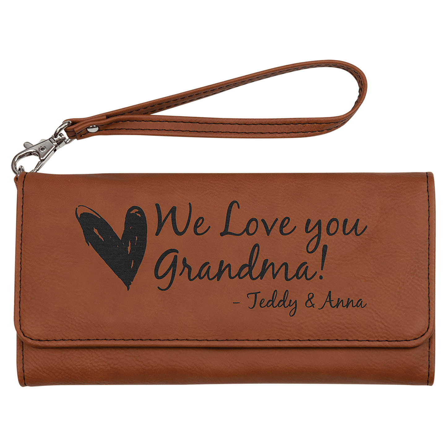 Personalized 7 1/2" x 4" Vegan Leather Wallet with Wrist Strap
