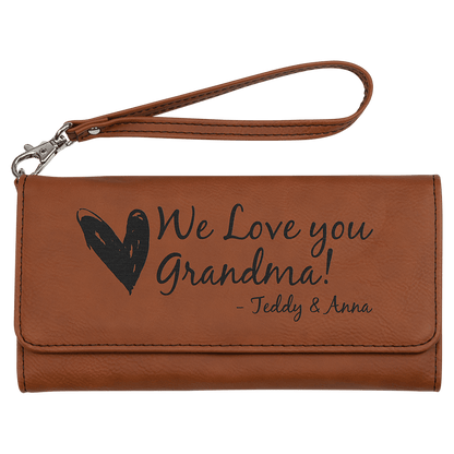 Personalized 7 1/2" x 4" Vegan Leather Wallet with Wrist Strap