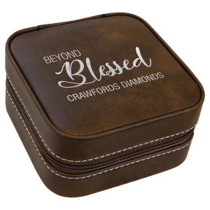 Personalized 4" x 4" Vegan Leather Travel Jewelry Box (Tan Lining)