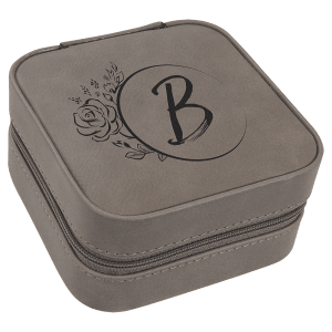 Personalized 4" x 4" Vegan Leather Travel Jewelry Box (Black Lining)